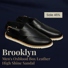 Brooklyn - Men's Oxblood Box Leather High Shine Sandal