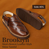 Brooklyn - Men's Brown Leather High Shine Sandal