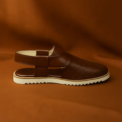 Men's Brown Leather High Shine Sandal White Sole